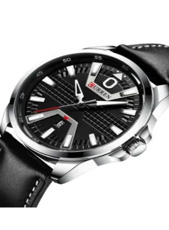 Curren Stylish Analog Watch for Men with Leather Band, 8379, Black