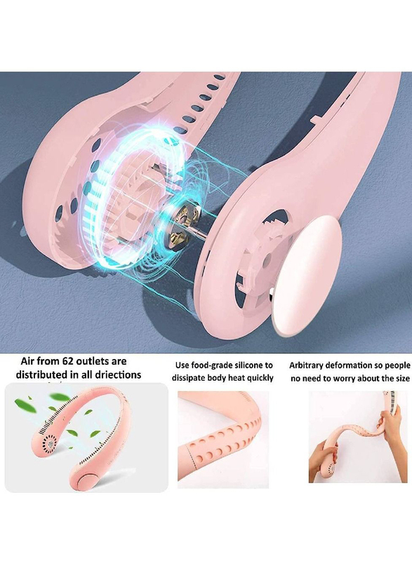 Portable Bladeless 360° Cooling USB Rechargeable Headphone Design 3 Wind Speed Neck Fan, Pink