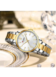 Curren New Fashion Classic Analog Watch for Women with Stainless Steel Band, Water Resistant, Silver/Gold-White
