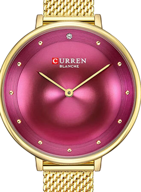 Curren Analog Quartz Wrist Watch for Women with Stainless Steel Band, Water Resistant, 9029, Gold-Purple