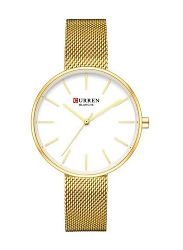 Curren Analog Watch for Women with Stainless Steel Band, Water Resistant, 9042, Gold/White