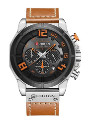 Curren Analog Sports Chronograph Watch for Men with Leather Band, Water Resistant, J2771BC, Brown-Black