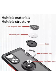 Nova 9 Flexible Silicone Bumper Shockproof Matte Mobile Phone Back Cover with 360 rotational Car Mount Magnetic Ring Holder, Black