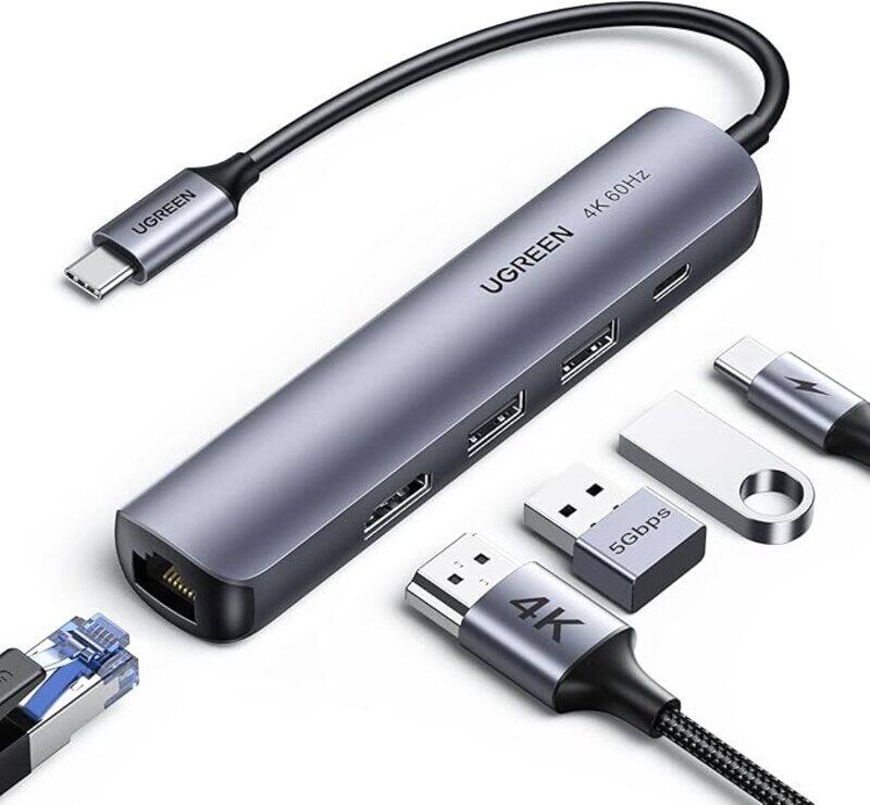 

UGREEN CM418 USB C Hub, 5-in-1 Type C, Type C to HDMI 4k@60Hz, RJ45 Ethernet