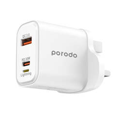 Triple Port PD QC Lightning 30W Wall Charger with Braided USB-C to Lightning Cable 1.2M - White