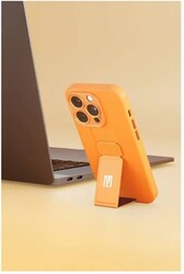 Levelo Morphix Silicone Case with Leather Grip Stand for iPhone 14 Pro - Orange