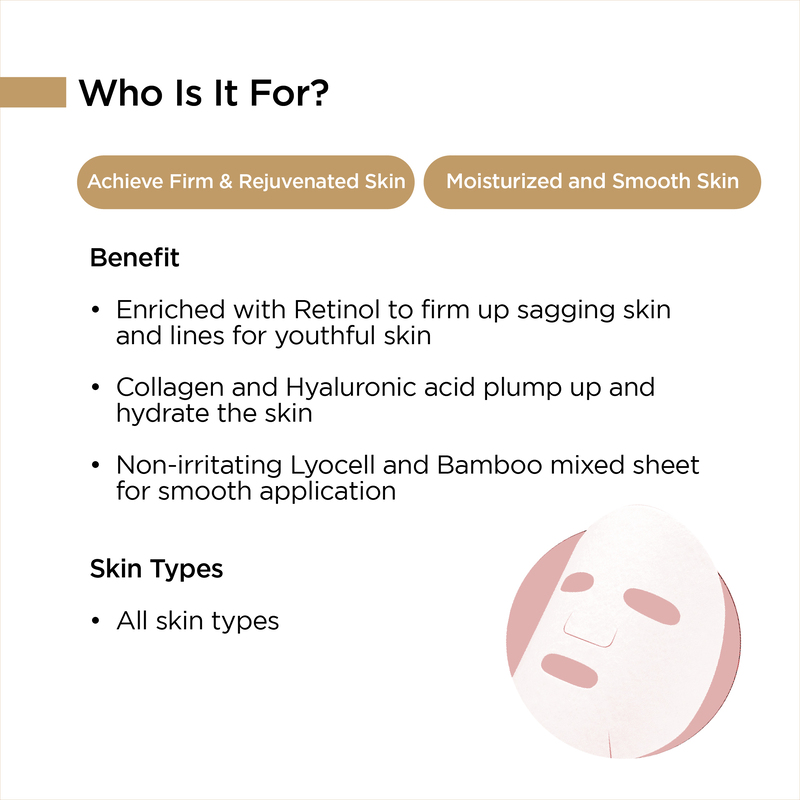 Collagen Sheet Masks Retinol Skin Firming Wrinkle Reduction Brightening Korean Skincare Mask Retinol Collagen Hyaluronic Acid Vegan Sheet Mask Skincare 1pc