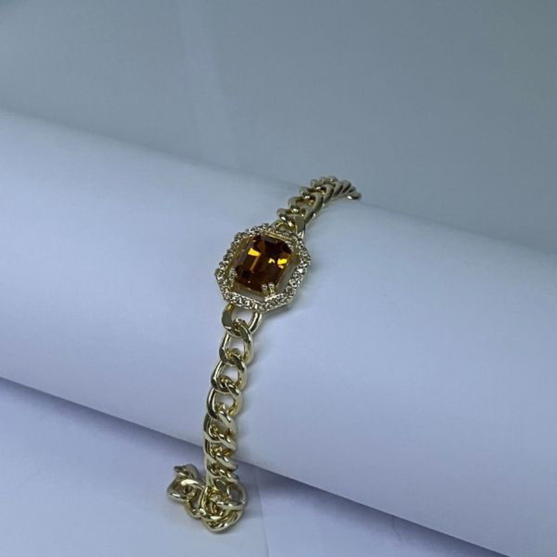 Elegantix Chain and Large Bracelet for Women with Zircon Stone, Yellow