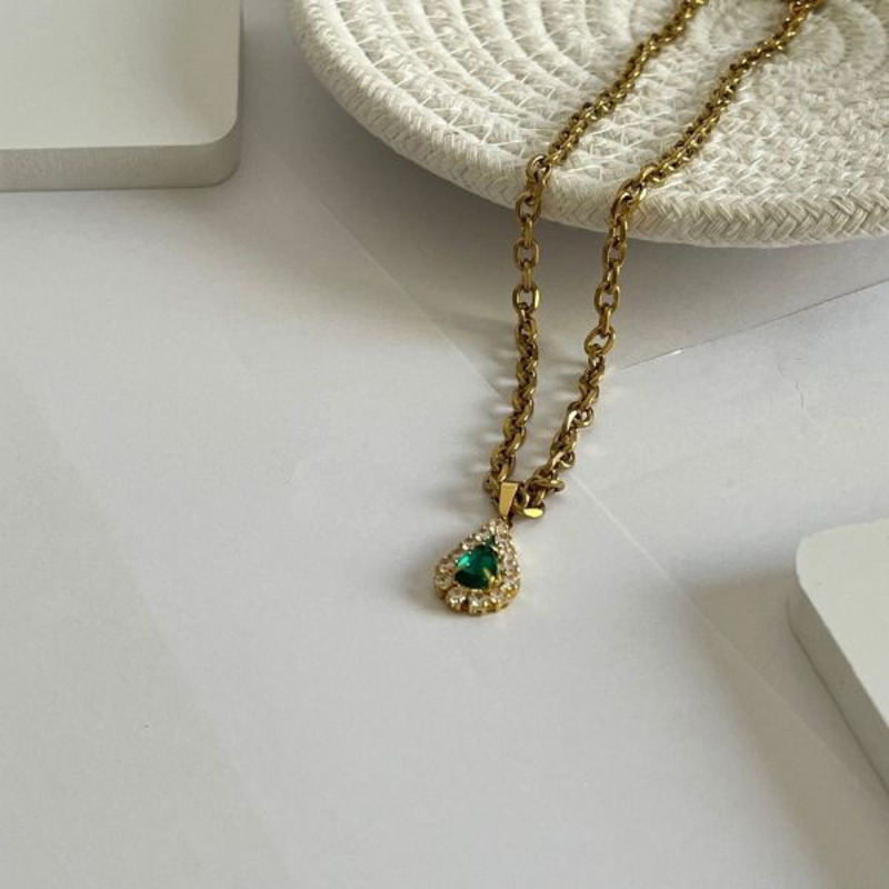 Elegantix Drop Shaped Zircon Necklace for Women with Pendant, Green