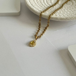 Elegantix Drop Shaped Zircon Necklace for Women with Pendant, Yellow