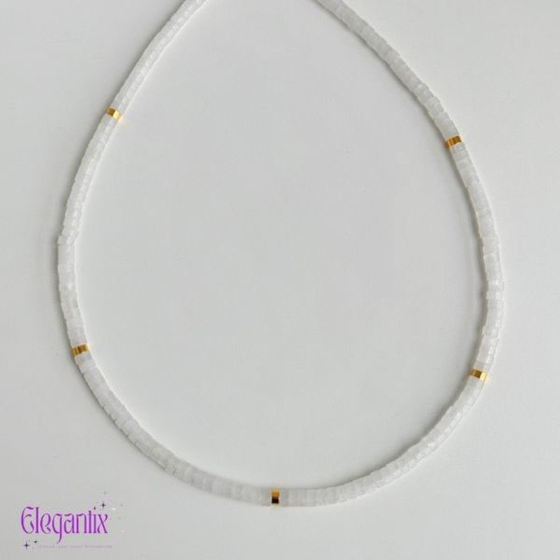 Elegantix Beaded Necklace for Women with Natural Stone, White Jade