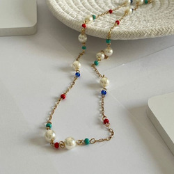 Elegantix Chakra Necklace for Women with Pearl, Multicolour