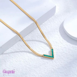 Elegantix V Shaped Necklace for Women, Green