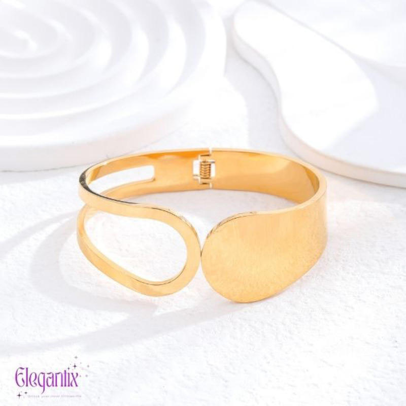 Elegantix Half Full Bangle Bracelet for Women, Gold