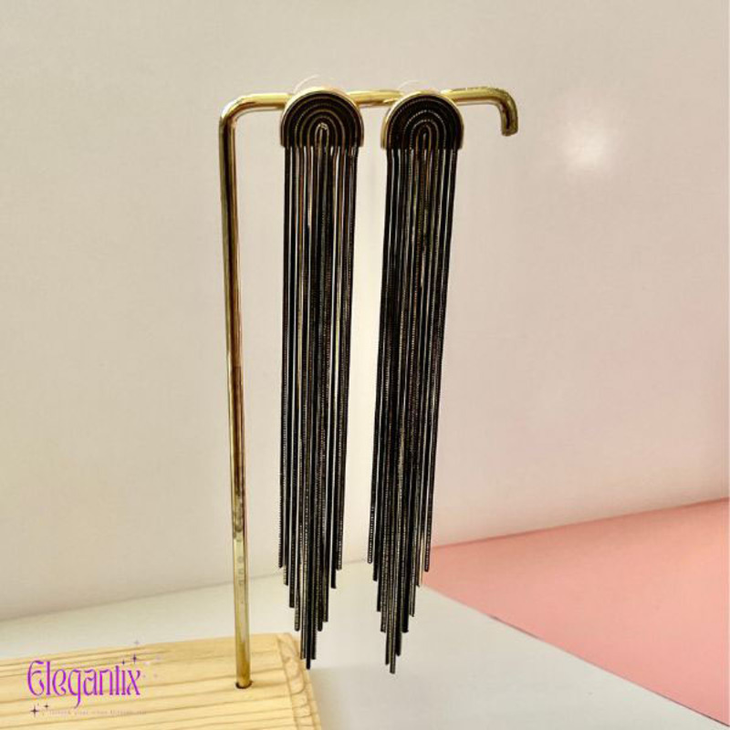 Elegantix Gold Plated Arch Stud Earrings for Women, Black