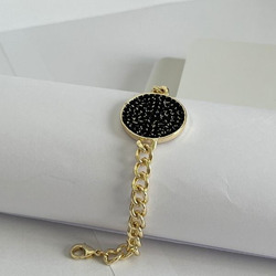 Elegantix Chain Bracelet for Women with Sparkling Zircon Stones and Circle Pendant, Black