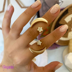 Elegantix Moon Cuff Ring for Women, Gold