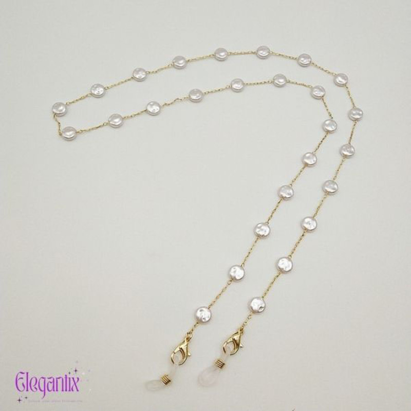 Elegantix Glasses Chain for Women with Flat Pearl Chain, Gold