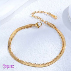 Elegantix Double Chain Slim Bracelet for Women, Gold