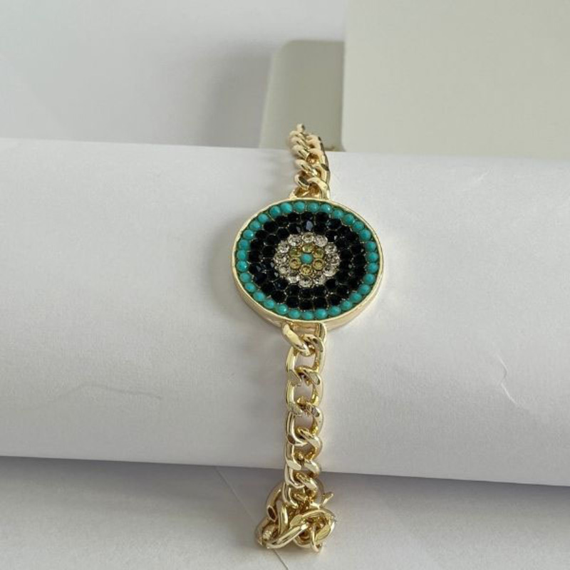 Elegantix Chain Bracelet for Women with Sparkling Zircon Stones and Circle Pendant, Multicolour