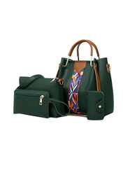 Elegantix 4 Leather Faux Army Bags Set for Women, Green