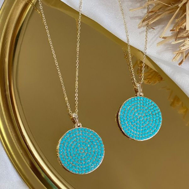 Elegantix Circle Design Necklace for Women with Pendant, Blue