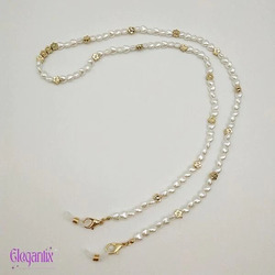 Elegantix Glasses Chain for Women with Heart Pearl Chain, Gold