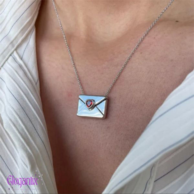 Elegantix Necklace for Women with Envelope Pendant, Silver