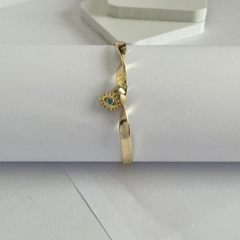 Elegantix Twisted Bangle Bracelet for Women with Eye Charm, Gold