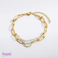 Elegantix Double Chain Bracelet for Women with Natural Stone, White