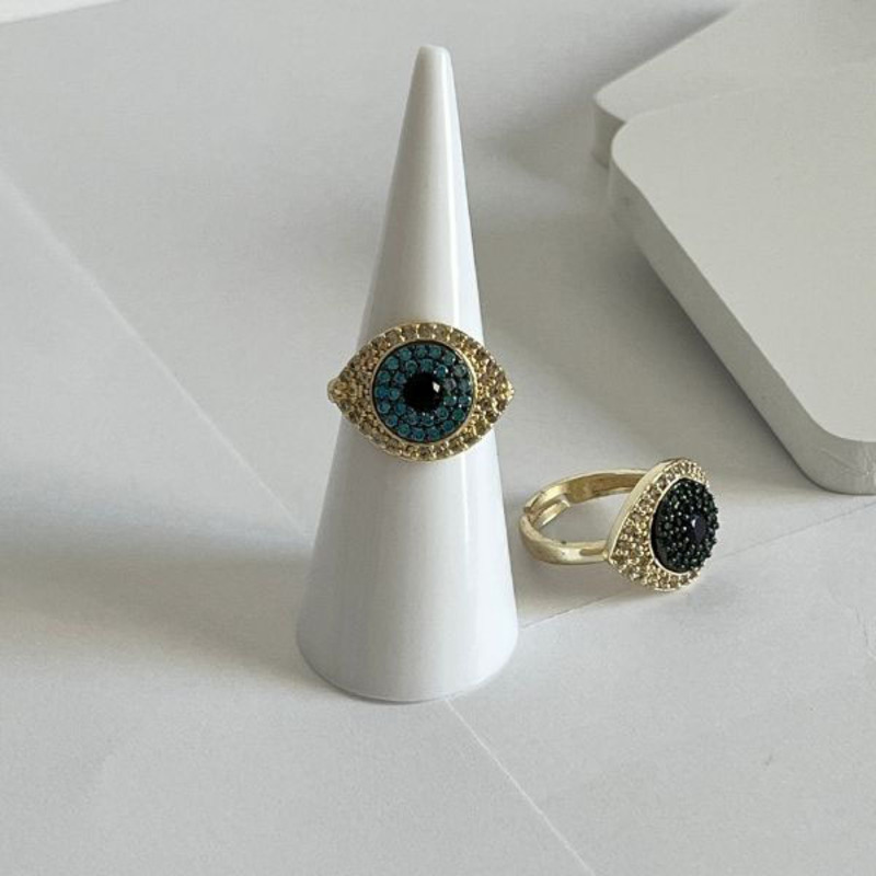 Elegantix Gold Small Zircon Eye Shaped Ring for Women, Blue