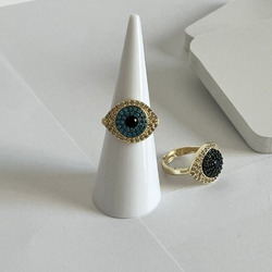 Elegantix Gold Small Zircon Eye Shaped Ring for Women, Blue