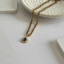 Elegantix Drop Shaped Zircon Necklace for Women with Pendant, Blue