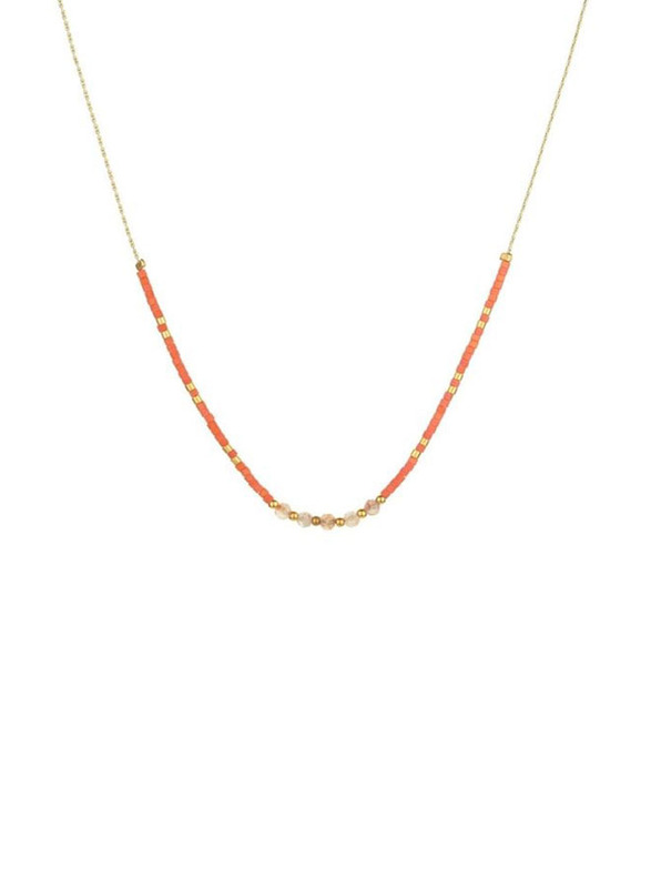Elegantix Slim Necklace for Women with Natural Stone, Orange