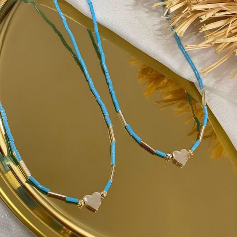 

Elegantix Handmade Necklace for Women with Beads And Heart Shaped Pendant, Blue