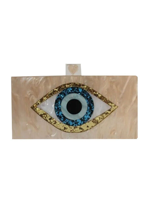 Elegantix PVC Evil Eye Evening Clutch Bag for Women, Champagne