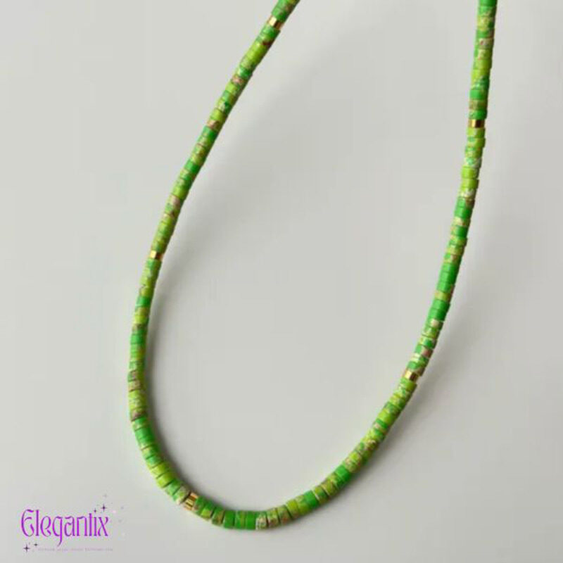 

Elegantix Beaded Necklace for Women with Natural Stone, Jade