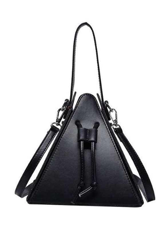 Elegantix Leather Faux Pyramid Shaped Shoulder Bag for Women, Black