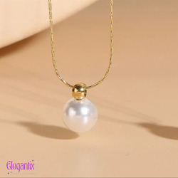 Elegantix Furnace White Necklace for Women with Fresh Water Pearl, Gold