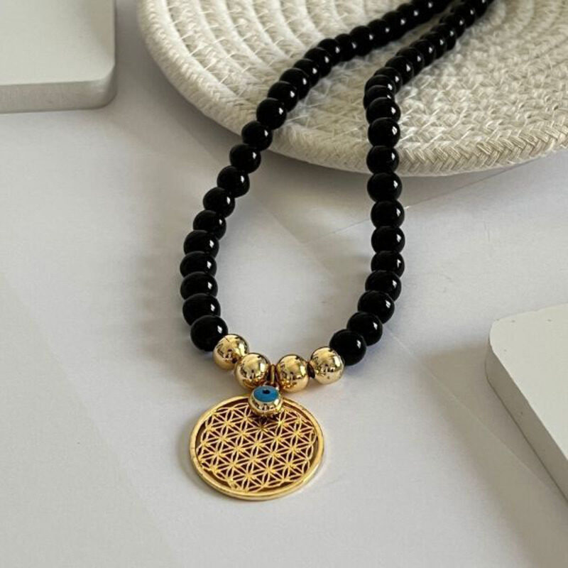 

Elegantix Eye Design Necklace for Women with Beads, Black
