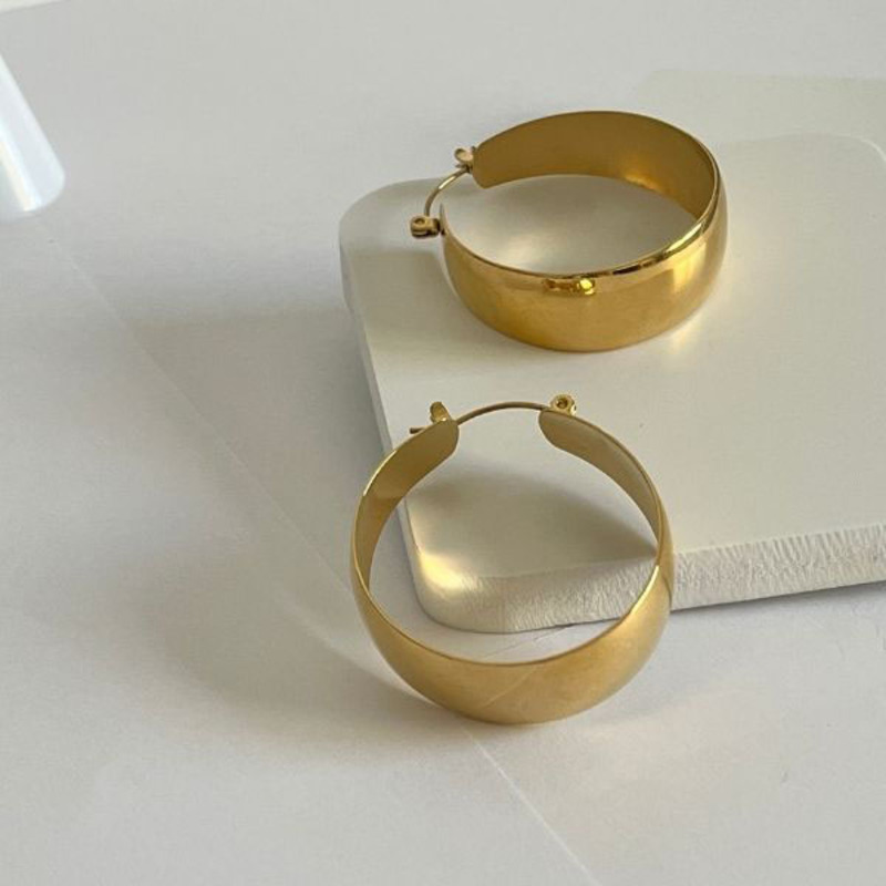 Elegantix Gold Plated Retro Style Hoop Earrings for Women, Gold