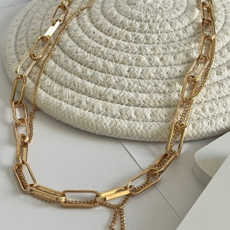 Elegantix Double Glasses Gold Chain Necklace for Women, Gold