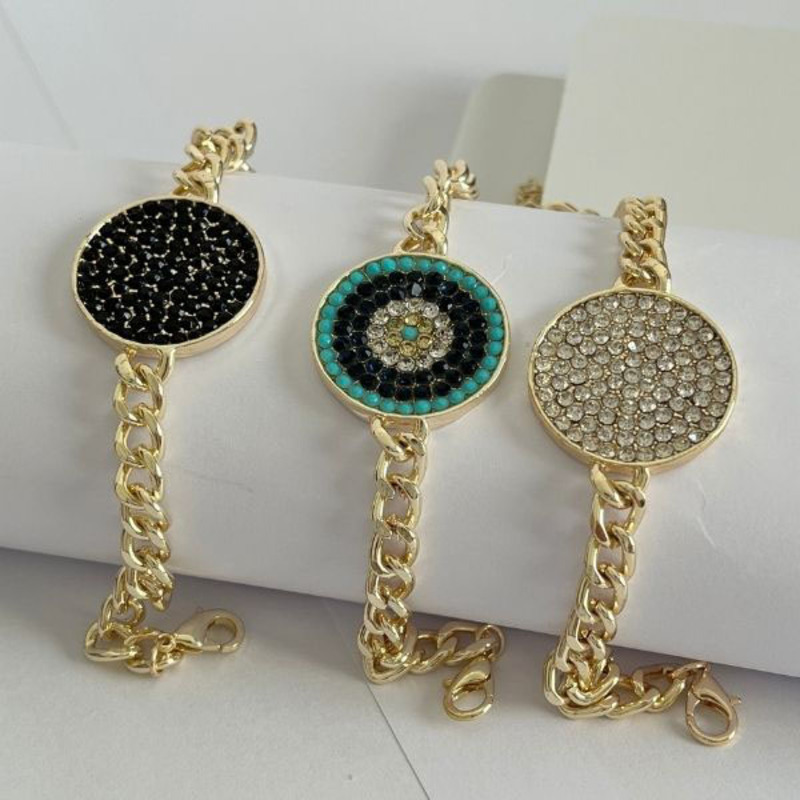 Elegantix Chain Bracelet for Women with Sparkling Zircon Stones and Circle Pendant, Multicolour