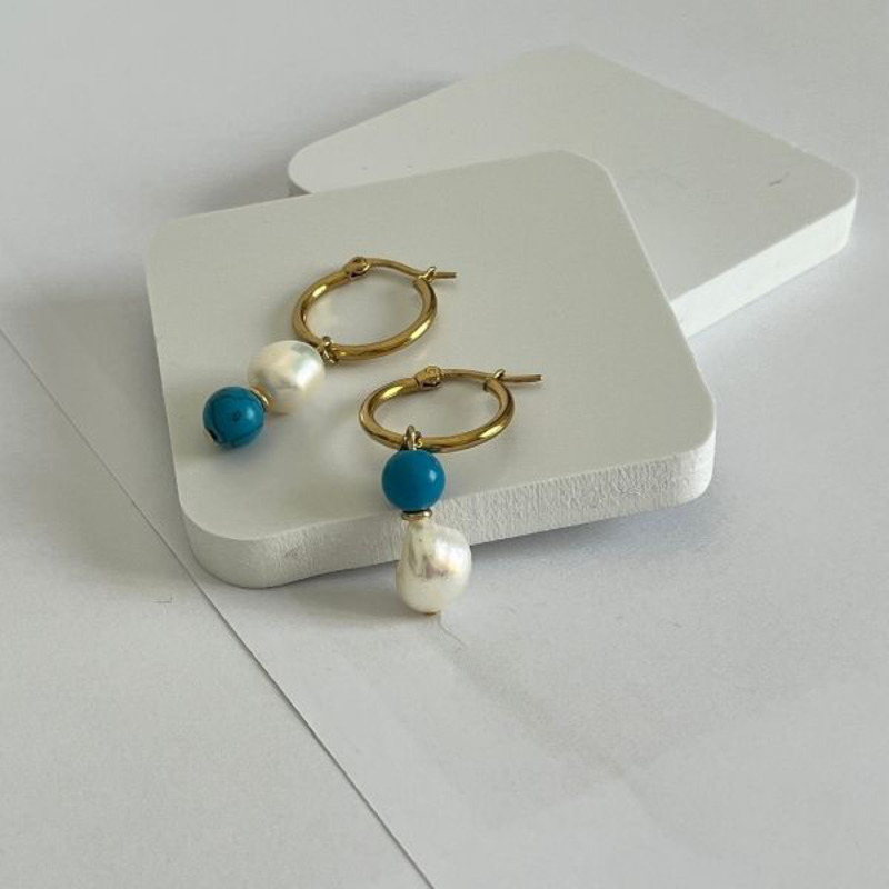 Elegantix Gold Plated Earrings for Women with Pearl Drop, Pearls/Turquoise