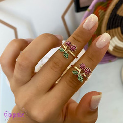 Elegantix Cherry Ring for Women, Purple/Green