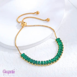 Elegantix Vintage Style Bracelet for Women with Zircon Stone, Green