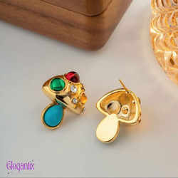 Elegantix Gold Plated Mushroom Earrings for Women with Zircon Stone, Multicolour