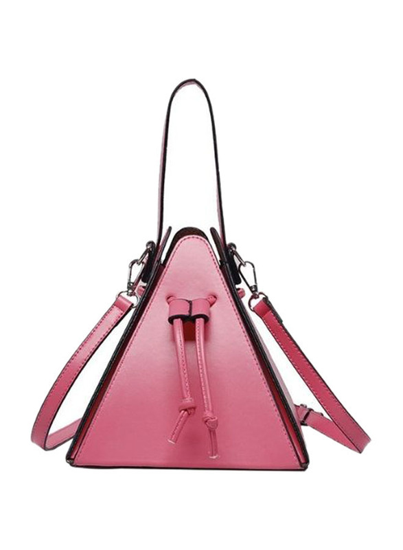 Elegantix Leather Faux Pyramid Shaped Shoulder Bag for Women, Hog Pink