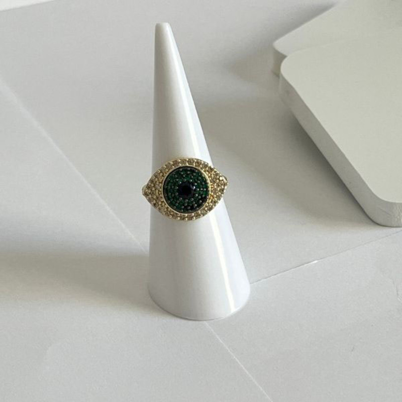 Elegantix Gold Small Zircon Eye Shaped Ring for Women, Blue