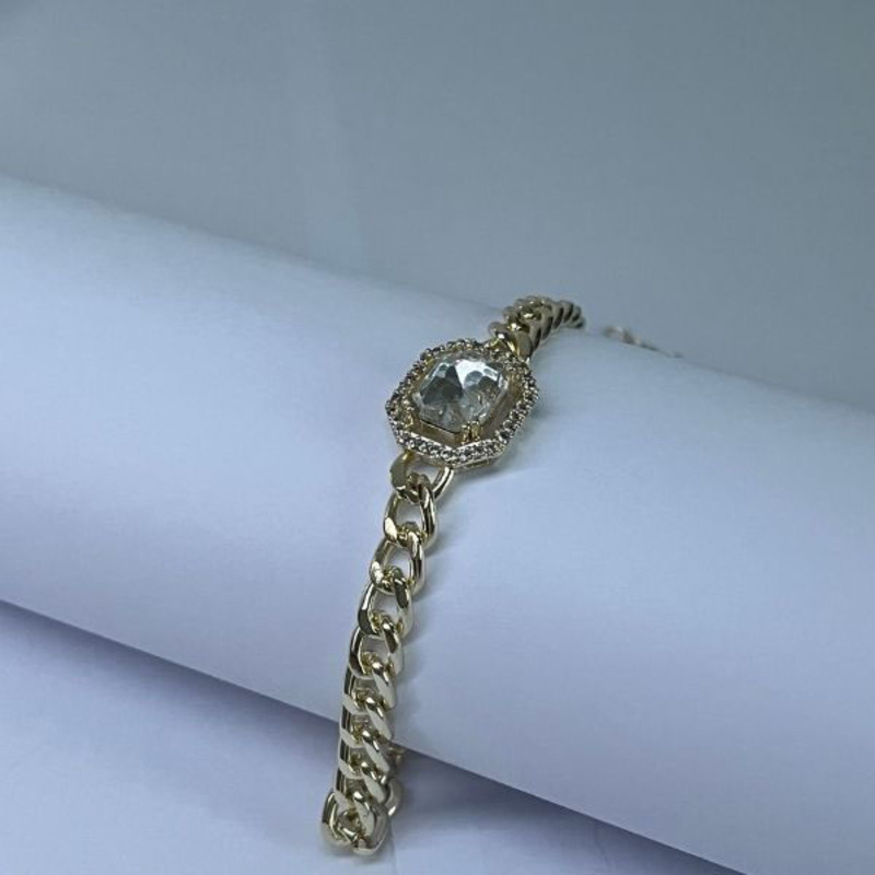 Elegantix Chain and Large Bracelet for Women with Zircon Stone, White